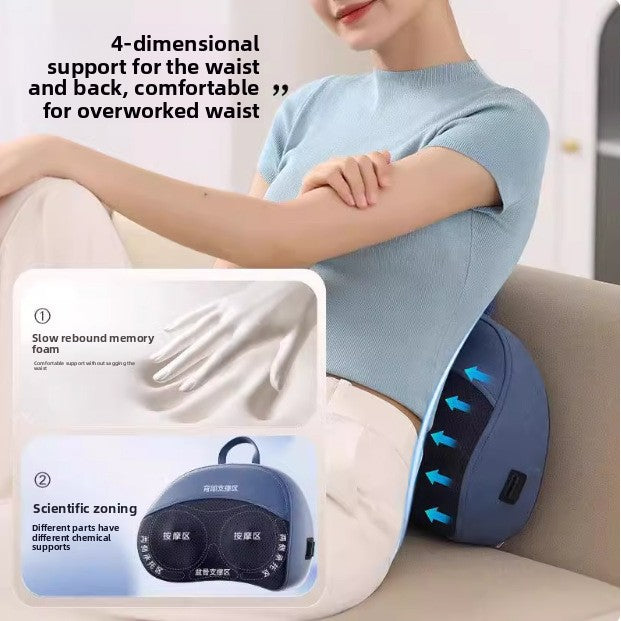 Kneading the shoulder and neck massage pillow and applying hot compress